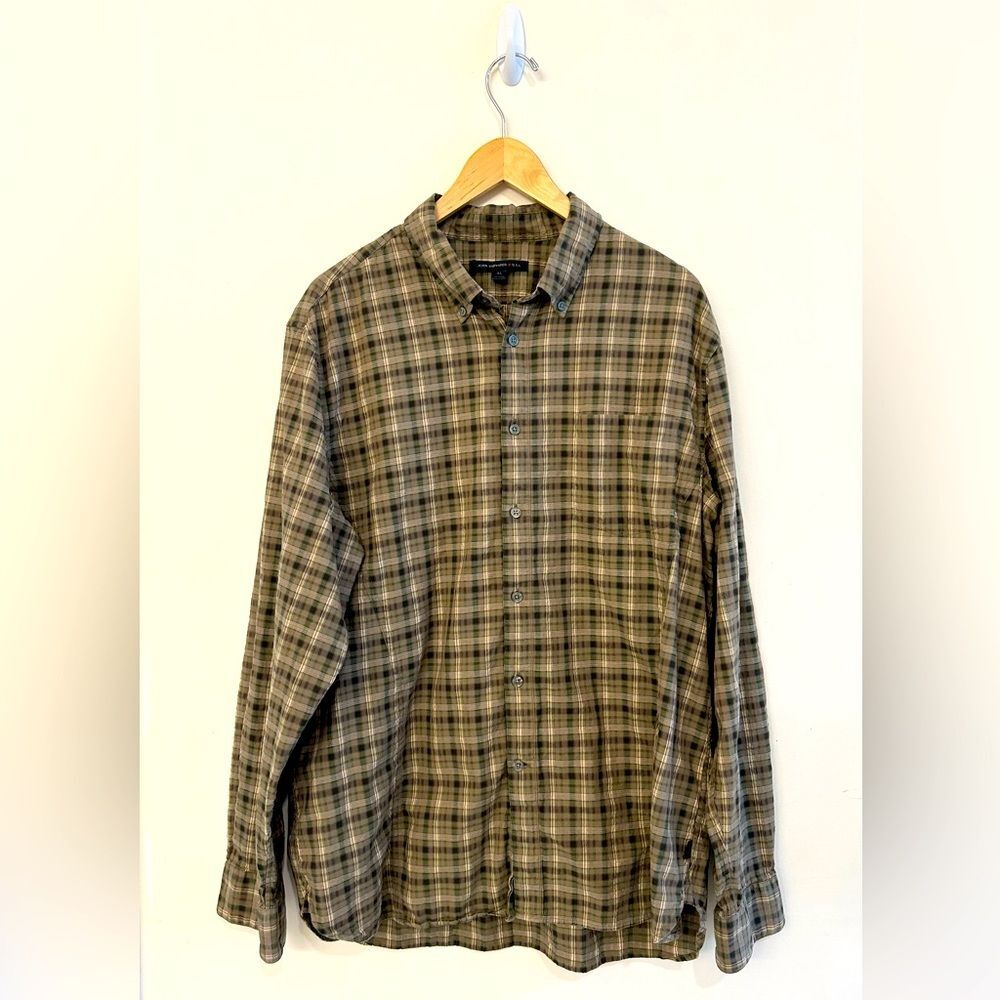 John Varvatos Brown and Olive Plaid Button Front Shirt size XL